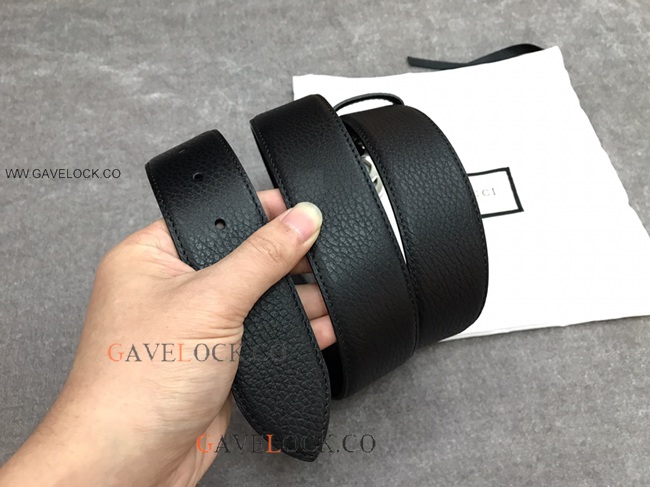 Gucci '70 Black Leather Belt Interlocking Grey G Buckle